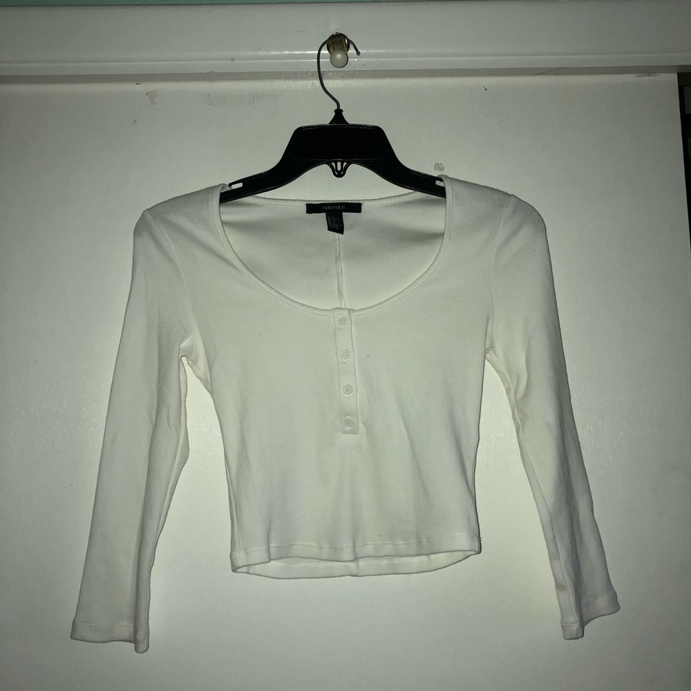 White cropped long sleeve top